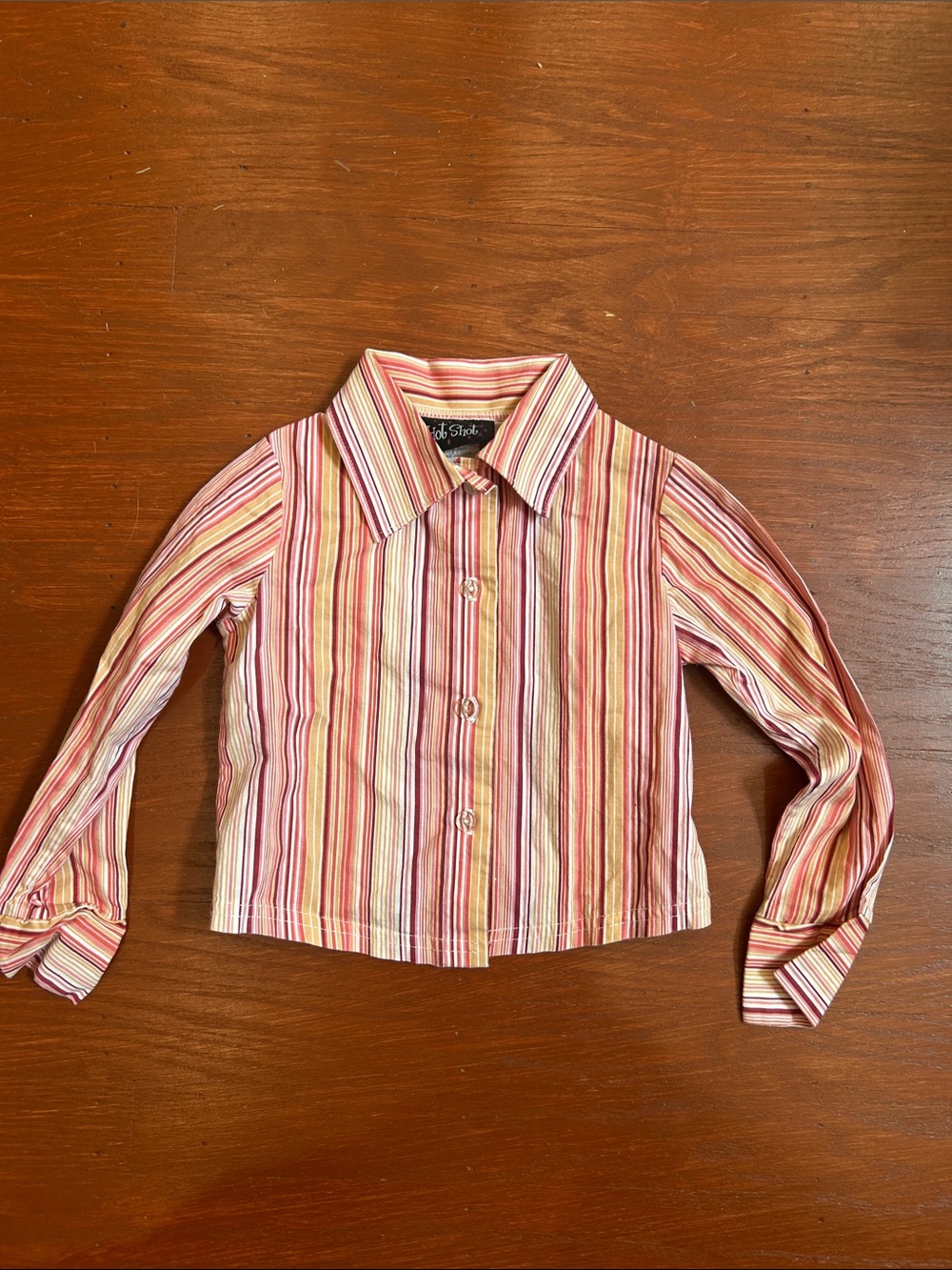 Striped Button-Front Kids Shirt - Pink/Yellow